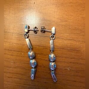 Vintage Sterling Silver Artisan Chunky Navajo Bead Drop Earrings. 2” drop